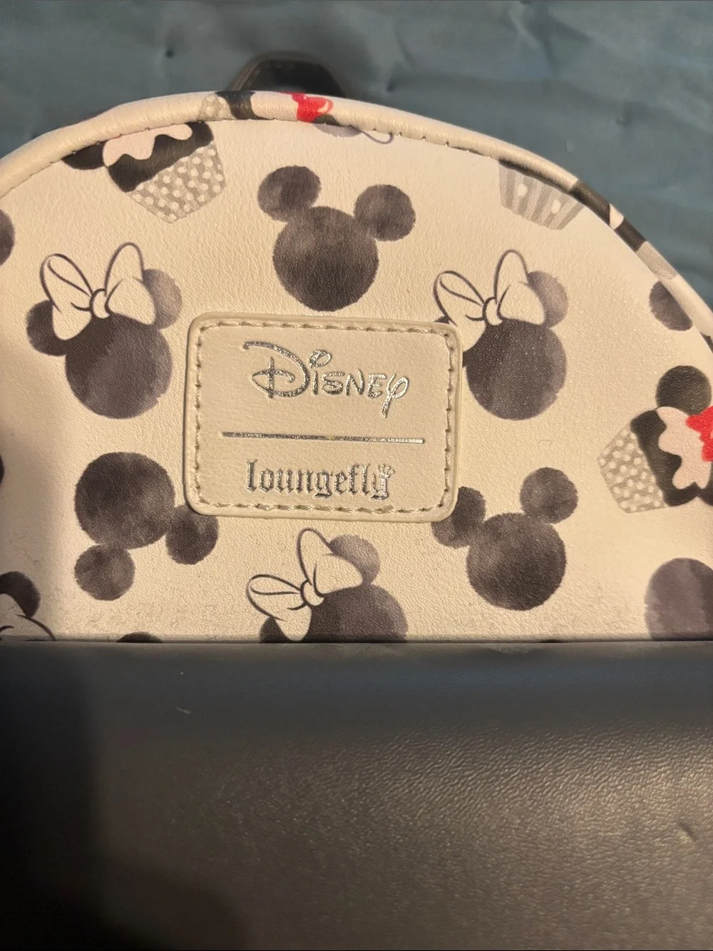 Loungefly White Minnie & Mickey Cupcake Mini Backpack with Black Flap
